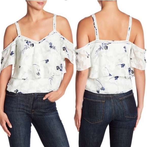 Lucky Brand Floral Cold-Shoulder Top, Size Medium - Picture 2 of 16